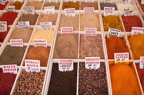 Assortment of Spices in a Market