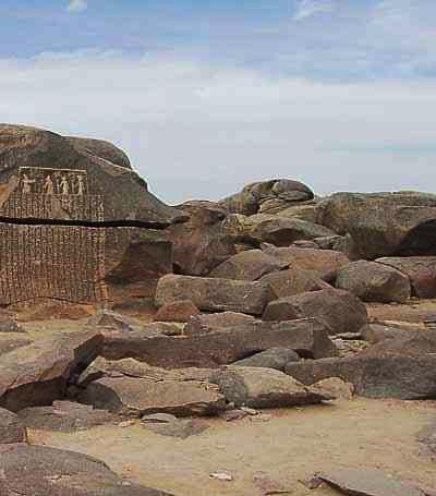 Ancient hieroglyphic inscriptions on the rocky surfaces of Sehel Island.