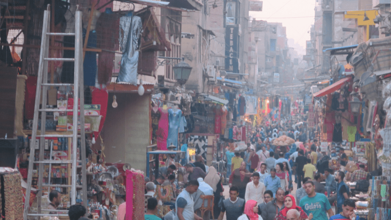 Crowded street in a bustling Middle Eastern market