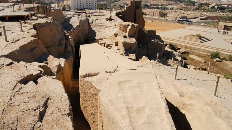 "Unfinished obelisk in ancient Aswan granite quarry."