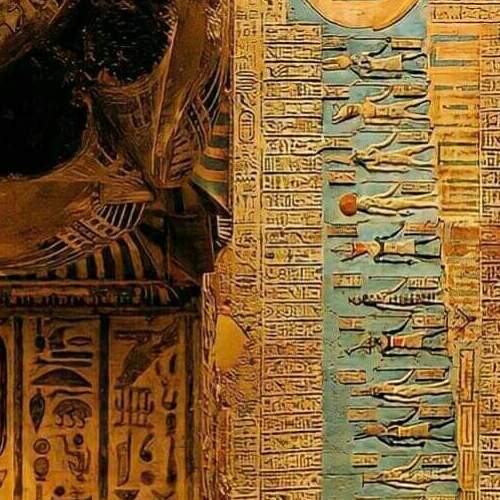 Close-up of an ancient Egyptian sarcophagus with hieroglyphics