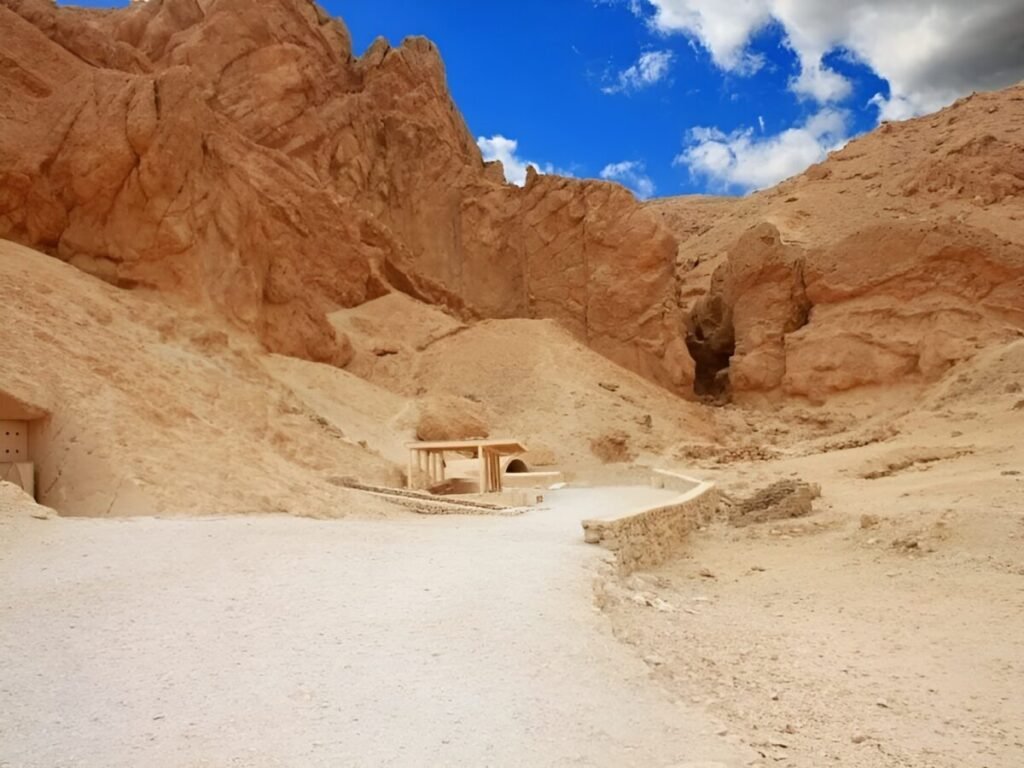 desert path leading into the valley of the kings in luxor egypt