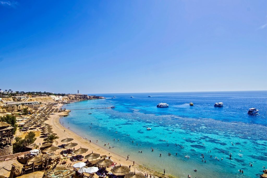 Beautiful view of Sharm El Sheikh with turquoise waters, sandy beaches, and a luxurious resort