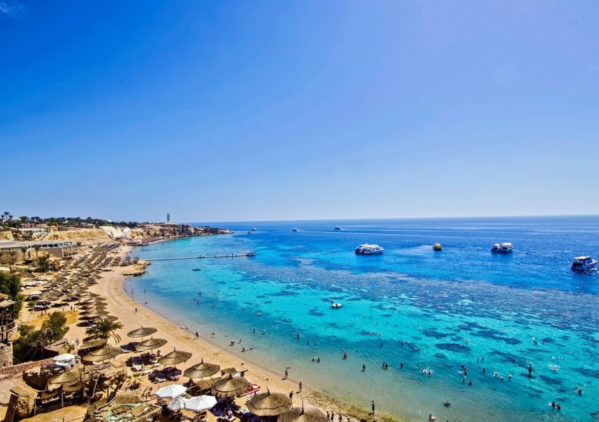 Beautiful view of Sharm El Sheikh with turquoise waters, sandy beaches, and a luxurious resort