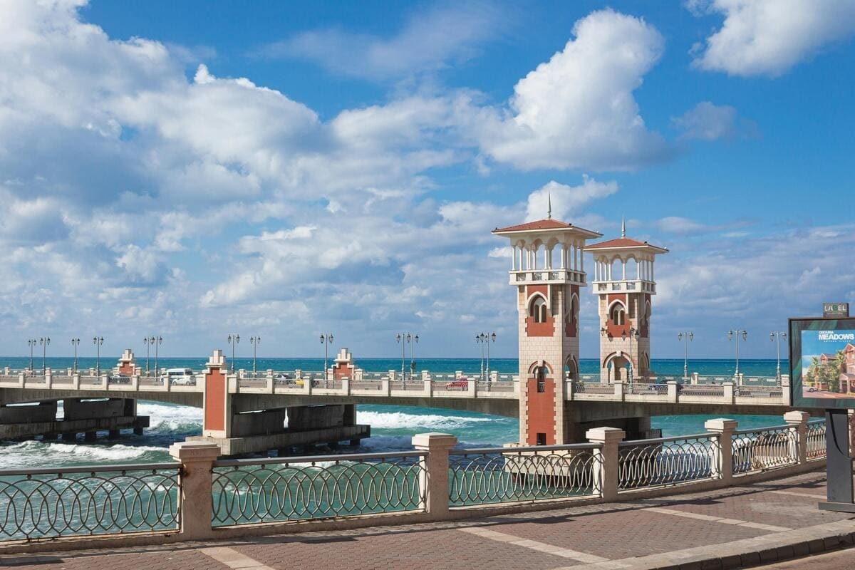 The Corniche in Alexandria with a view of the Mediterranean Sea and historical buildings