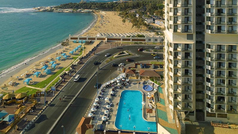 Sheraton Montazah Hotel in Alexandria with modern architecture and a beautiful pool area