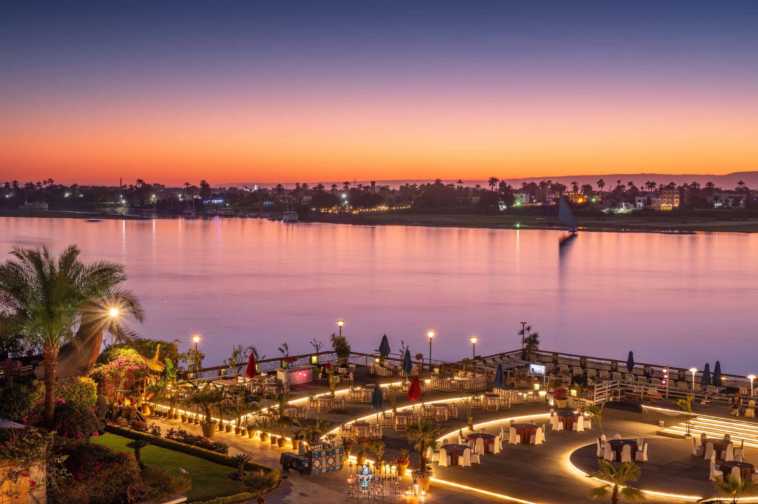 Sonesta St. George Hotel in Luxor with a luxurious pool area overlooking the Nile River