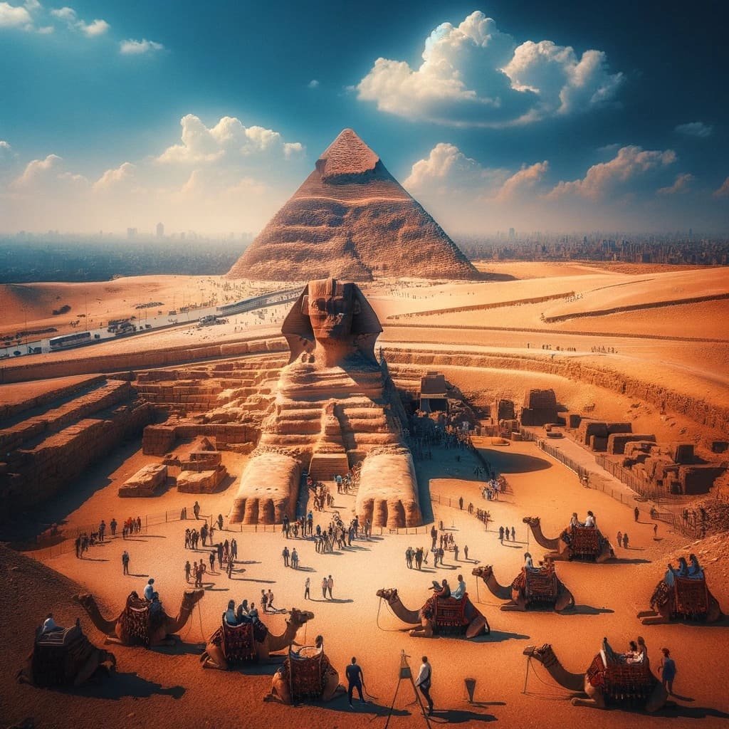 the giza pyramids and sphinx