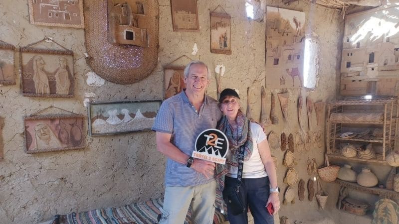 Interior of a traditional Egyptian mud house with colourful decorations and rustic charm