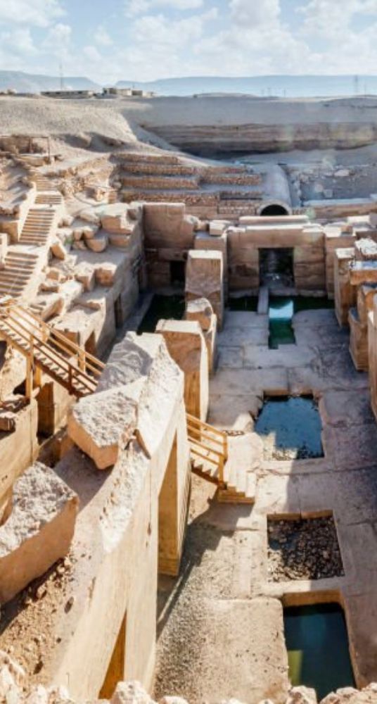 Ancient temple in Abydos Egypt with detailed hieroglyphic carvings on the stone walls