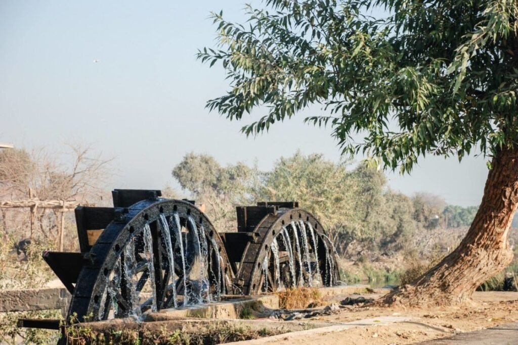 Traditional wooden waterwheels in Al Fayoum used for irrigation