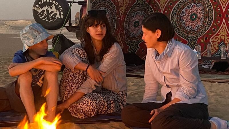 evening campfire in the white desert