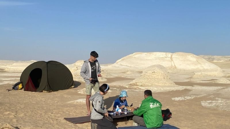family breakfast in the white desert